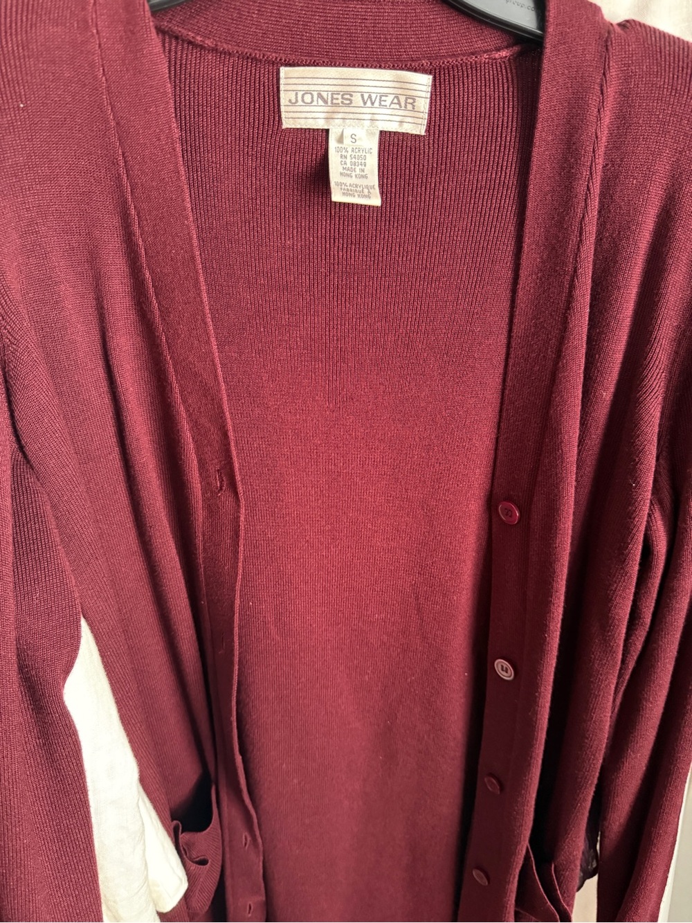Jones Wear Burgundy Long Button-Front Cardigan